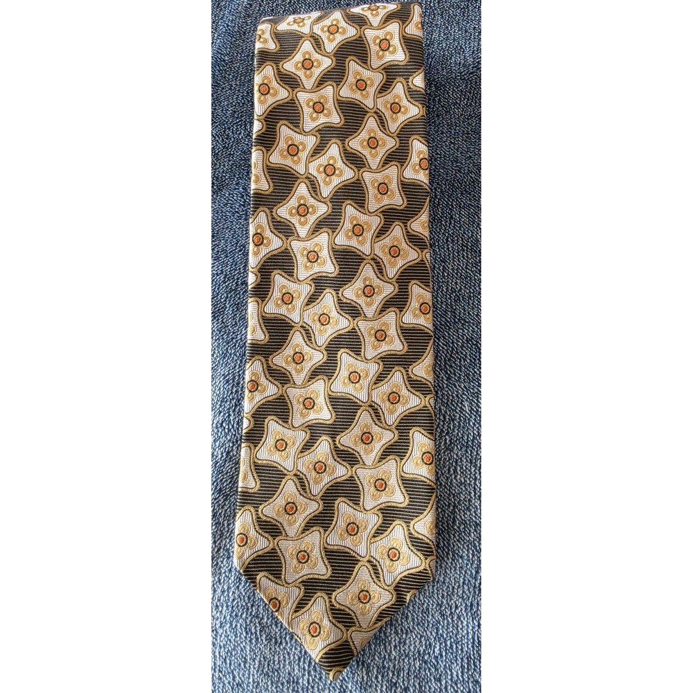 XIII Platinum Men Tie Black Gold Orange Classic Length Made in USA